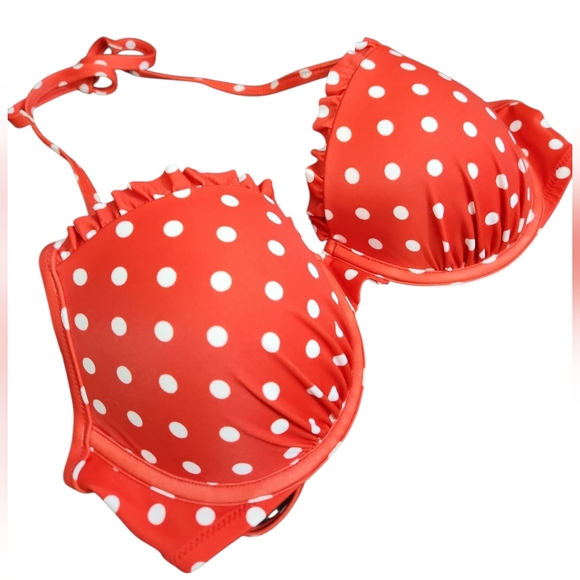 Shade & Shore Red Polka Dot Ruffle Bikini Top - Picture 3 of 7
